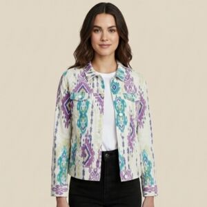 Jones New York Vintage Jean Jacket Purple Green Collar